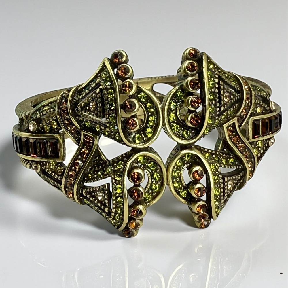 Heidi Daus Swarovski Crystal Gold Tone Earth Tone Clamper Bracelet Size 6